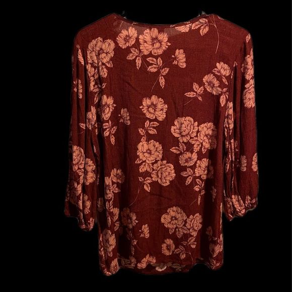 Como Vintage Retro Red Pink Floral Paisley Boho Hippie Long Sleeve Button Top - Picture 3 of 5